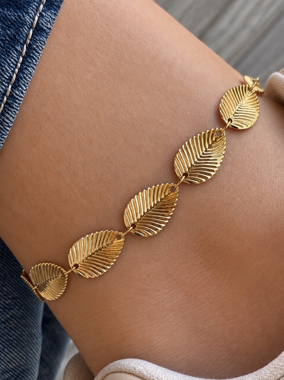 Elegant Leaf Chain Anklet - 14k Gold Plated, Water Resistant